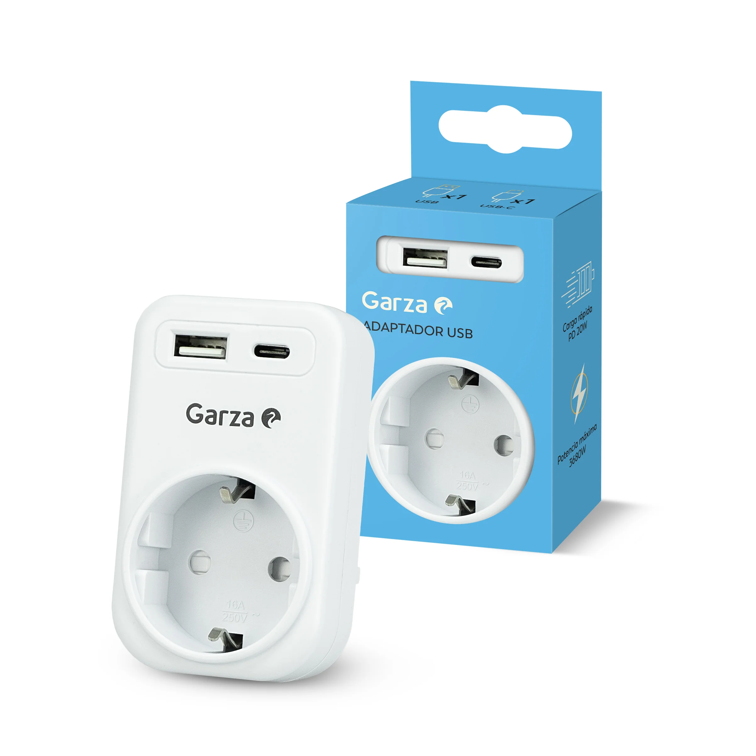 Adaptador con 1 Toma Schuko , 1 USB A y 1 USB C - Image 2